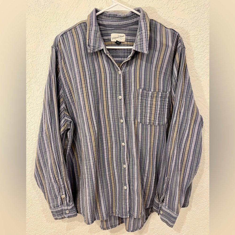 Universal Thread Striped Blue and Yellow Button Up